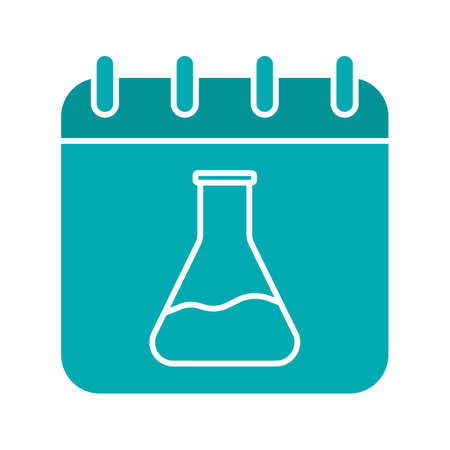 Research schedule glyph color icon. Calendar page with chemical lab flask. Silhouette symbol on white background. Negative space. Vector illustrationのイラスト素材