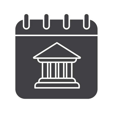 Calendar or notepad page with bank building. Glyph icon. Silhouette symbol. Negative space. Vector isolated illustrationのイラスト素材