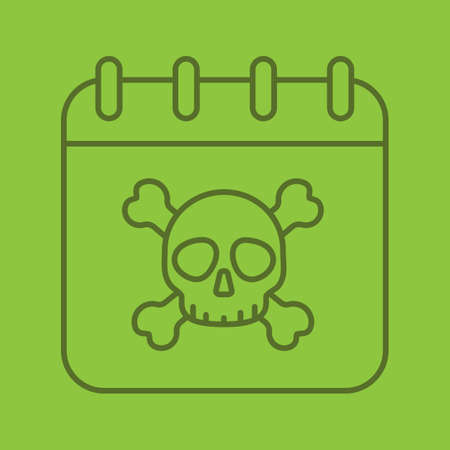 Deadline linear icon. Calendar page with skull and crossbones. Thin line outline symbols on color background. Vector illustrationのイラスト素材