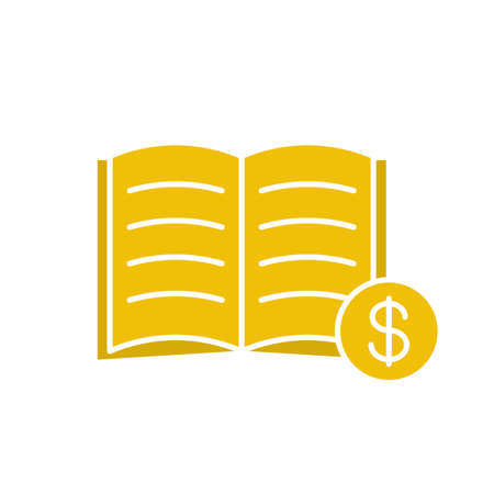Buy book glyph color icon. Bookstore. Textbook with dollar sign. Silhouette symbol on white background. Negative space. Vector illustrationのイラスト素材