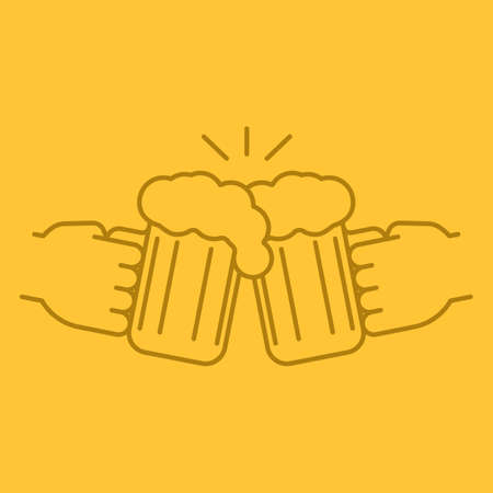 Cheers color linear icon. Hands holding toasting beer glasses. Thin line outline symbols on color background. Vector illustrationのイラスト素材