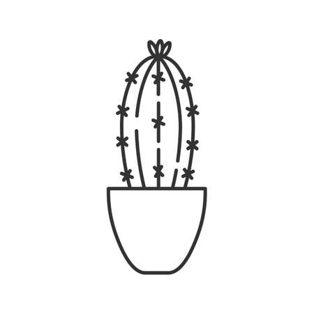 Cactus in flowerpot linear icon. Indoor plant thin line illustration. Succulent. Houseplant contour symbol. Vector isolated outline drawingのイラスト素材