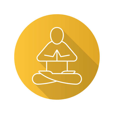 Yoga position flat linear long shadow icon. Yoga class. Vector outline symbolのイラスト素材