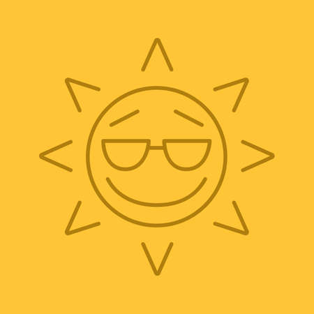 Cool sun smile linear icon. Summertime. Good mood emoticon. Thin line outline symbols on color background. Vector illustration.のイラスト素材
