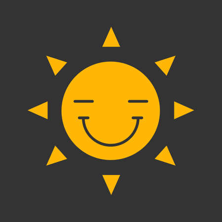Happy sun smile glyph color icon. Smiley with closed eyes. Good mood. Silhouette symbol on black background. Negative space. Vector illustration.のイラスト素材