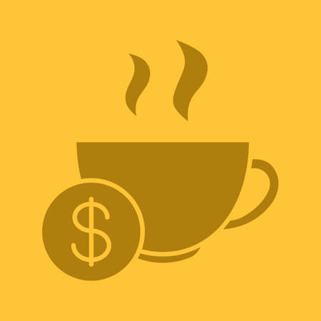 Buy cup of tea glyph color icon. Silhouette symbol. Hot steaming mug with dollar sign. Negative space. Vector isolated illustrationのイラスト素材