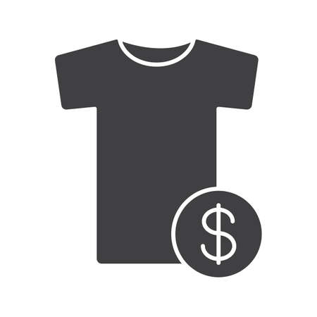 Buy clothes glyph icon. Silhouette symbol. T-shirt with dollar sign. Negative space. Vector isolated illustrationのイラスト素材