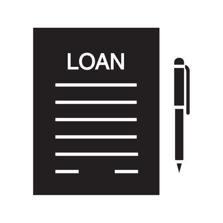 Loan agreement glyph icon. Contract silhouette symbol. Mortgage document with pen. Negative space. Vector isolated illustrationのイラスト素材