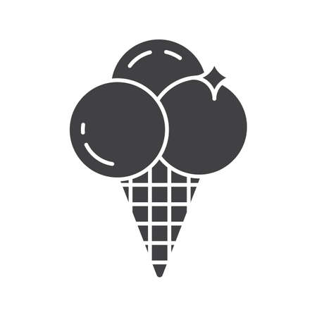 Ice cream glyph icon. Silhouette symbol. Ice cream balls in waffle cone. Negative space. Vector isolated illustrationのイラスト素材