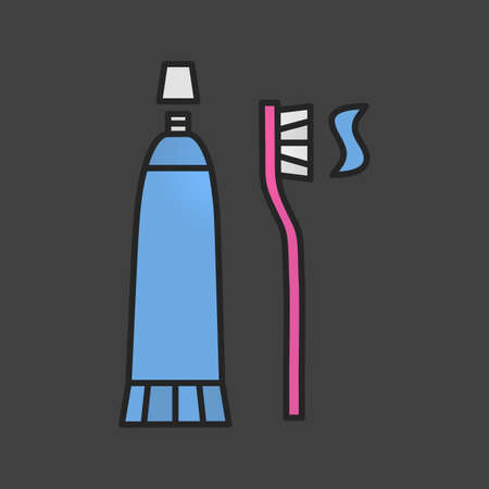 Toothbrush and toothpaste color icon. Dentifrice. Personal hygienic care products. Toiletries. Isolated vector illustrationのイラスト素材