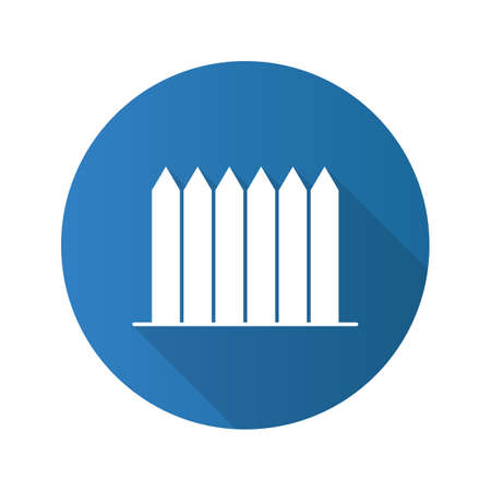 Wooden fence flat design long shadow glyph icon. Picket. Vector silhouette illustrationのイラスト素材