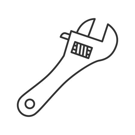 Adjustable wrench, spanner linear icon. Construction tool thin line illustration. Crescent wrench. Contour symbol. Renovation and repair instrument.Vector isolated outline drawingのイラスト素材