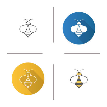 Honey bee icon. Flat design, linear and color styles. Wasp. Apiary sign. Isolated vector illustrationsのイラスト素材