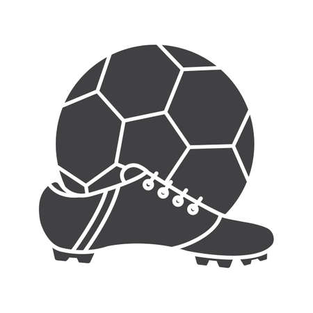 Soccer boot and ball glyph icon. Silhouette symbol. Negative space. Vector isolated illustrationのイラスト素材