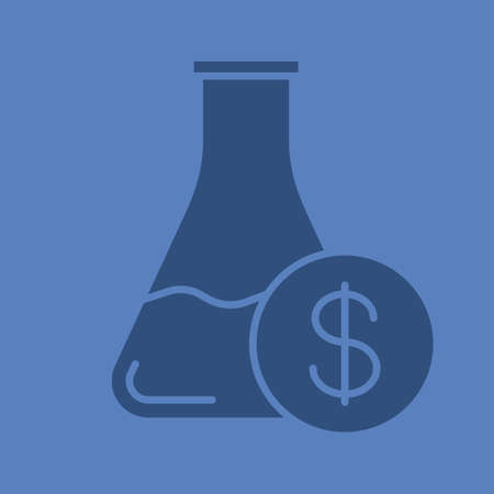 Research price glyph color icon. Silhouette symbol. Chemical lab beaker with dollar sign. Negative space. Vector isolated illustrationのイラスト素材