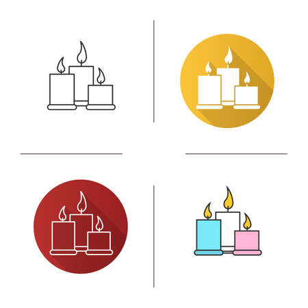 Spa salon candles icon. Flat design, linear and color styles. Aromatherapy. Isolated vector illustrationsのイラスト素材