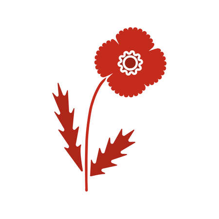 Poppy flower glyph color icon. Silhouette symbol on white background. Negative space. Vector illustrationのイラスト素材