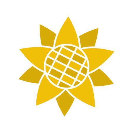 Sunflower head glyph color icon. Helianthus. Silhouette symbol on white background. Negative space. Vector illustrationのイラスト素材