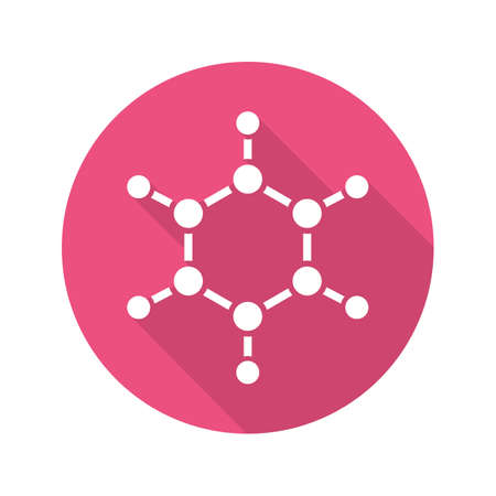Molecule flat design long shadow glyph icon. Molecular structure model. Vector silhouette illustrationのイラスト素材