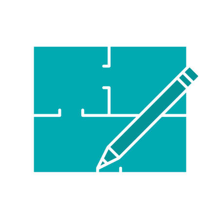 Floor plan glyph color icon. Flat blueprint. Silhouette symbol on white background. Negative space....