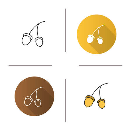 Oak fruit branch icon. Flat design, linear and color styles. Acorns. Isolated vector illustrationsのイラスト素材