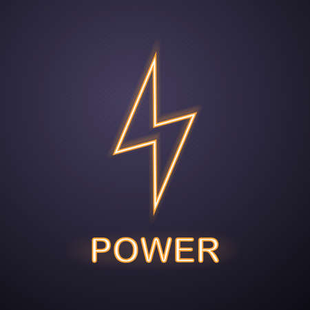 Power neon light icon. Lightning bolt. Glowing sign. Vector isolated illustrationのイラスト素材
