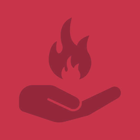 Open hand with flame glyph color icon. Silhouette symbol. Insurance against fire. Negative space. Vector isolated illustrationのイラスト素材