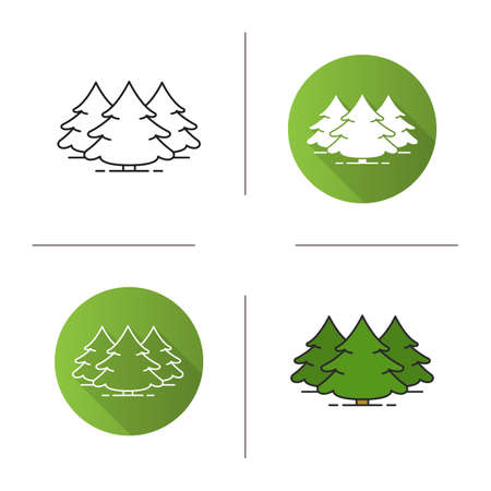 Fir forest icon. Flat design, linear and color styles. Isolated vector illustrationsのイラスト素材