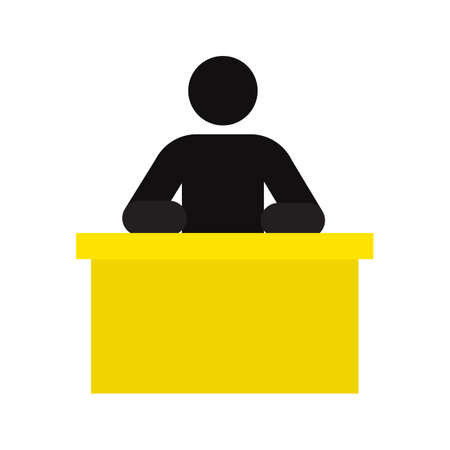 Man sitting at table silhouette icon. Teacher, receptionist. Lecture. Isolated vector illustrationのイラスト素材