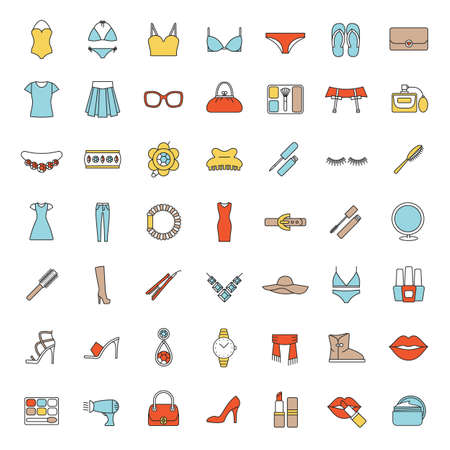 Women's accessories color icons setのイラスト素材