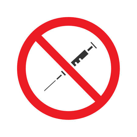 Forbidden sign with syringe glyph iconのイラスト素材