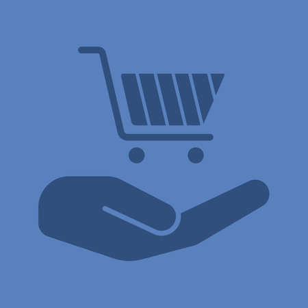 Open hand with shopping cart glyph color iconのイラスト素材