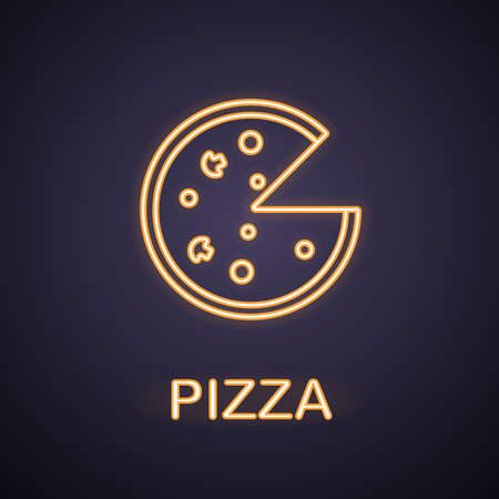 Pizza neon light iconのイラスト素材