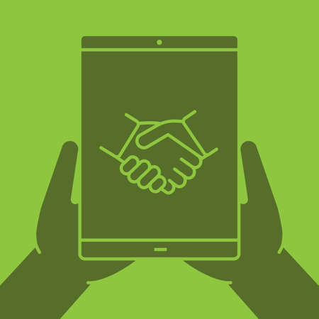 Hands holding tablet computer glyph color iconのイラスト素材