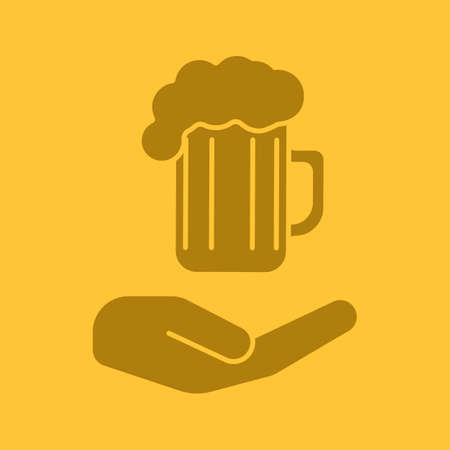Open hand with beer mug glyph color iconのイラスト素材