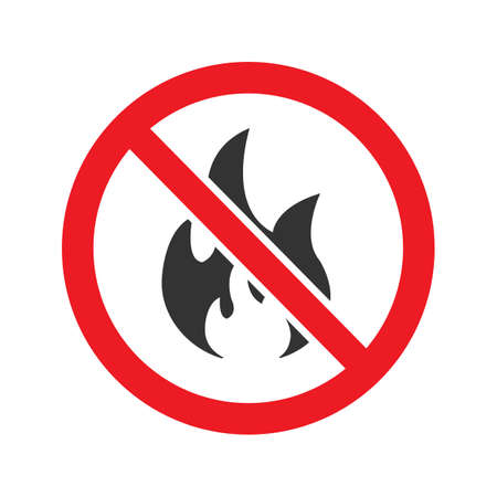 Forbidden sign with fire glyph icon. Stop silhouette symbol. No bonfire prohibition. Negative space. Vector isolated illustrationのイラスト素材