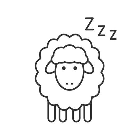 Sleeping sheep linear icon. Thin line illustration. Counting sheep to sleep. Contour symbol. Vector isolated outline drawingのイラスト素材