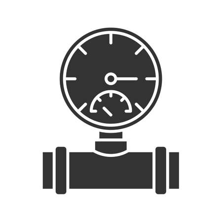 Pressure gauge glyph icon. Silhouette symbol. Pipe manometer. Negative space. Vector isolated illustrationのイラスト素材