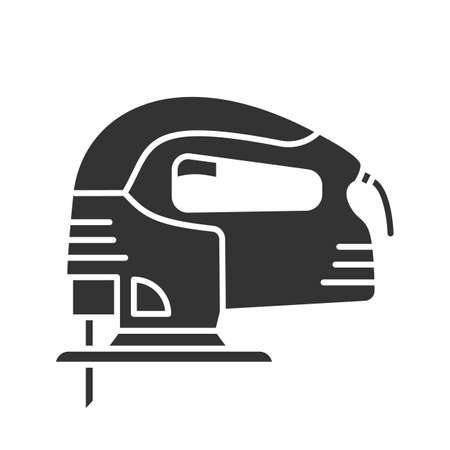 Electric jigsaw glyph icon. Silhouette symbol. Fretsaw. Negative space. Vector isolated illustrationのイラスト素材