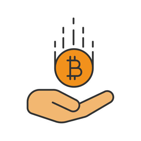 Open hand with bitcoin color icon. Isolated vector illustrationのイラスト素材