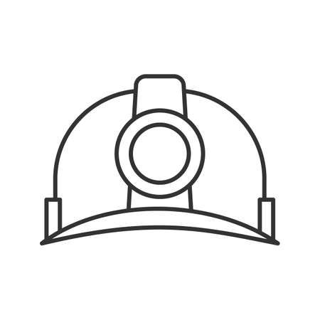 Industrial safety helmet linear icon. Thin line illustration. Miner's hat. Contour symbol. Vector isolated outline drawing.のイラスト素材