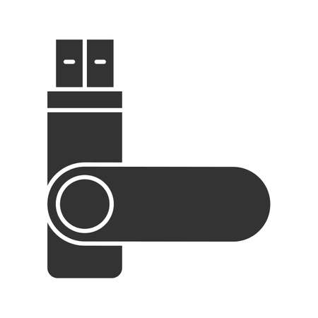 USB flash drive glyph icon silhouette symbol. Memory stick, negative space vector isolated illustration.のイラスト素材