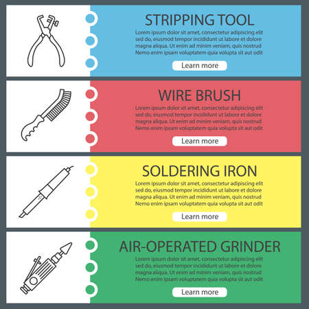 Construction Tools Web Banner Templates Set Wire Brush Soldering