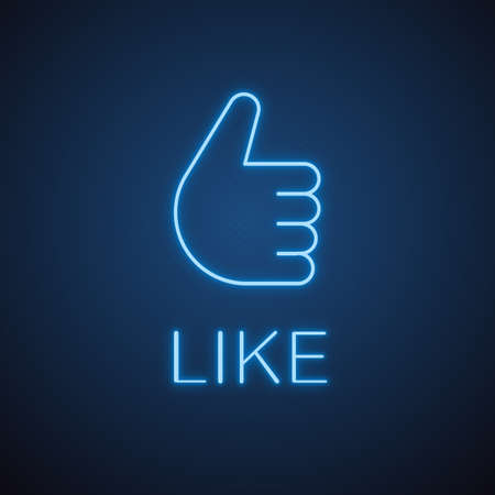 Thumbs up hand gesture neon light icon. Like glowing sign. Vector isolated illustrationのイラスト素材
