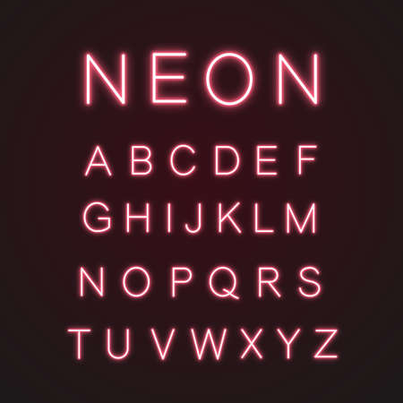 Pink alphabet neon light icons set. ABC. Glowing signs. Letters. Vector isolated illustrationsのイラスト素材