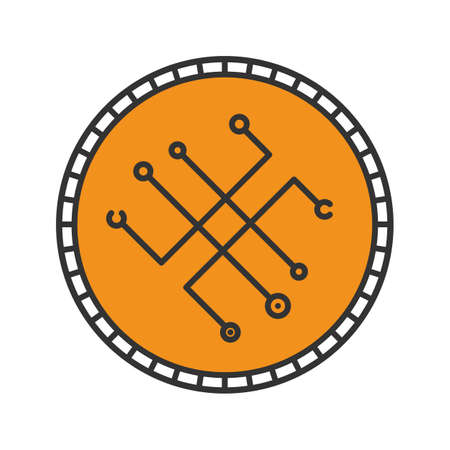 Digital coin color icon. Safe payment. Cryptocurrency. Isolated vector illustrationのイラスト素材