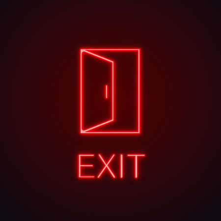 Open door neon light icon. Building exit glowing sign. Doorway. Vector isolated illustrationのイラスト素材