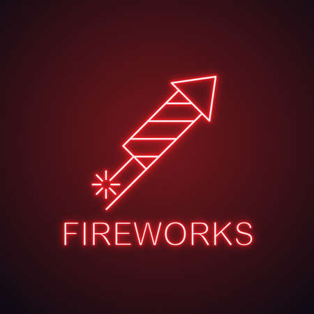 Rocket firework neon light icon. New Year and Christmas glowing sign. Vector isolated illustrationのイラスト素材