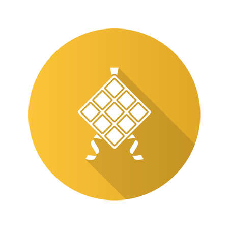 Ketupat flat design long shadow glyph icon. Rice in palm leaf. Vector silhouette illustrationのイラスト素材