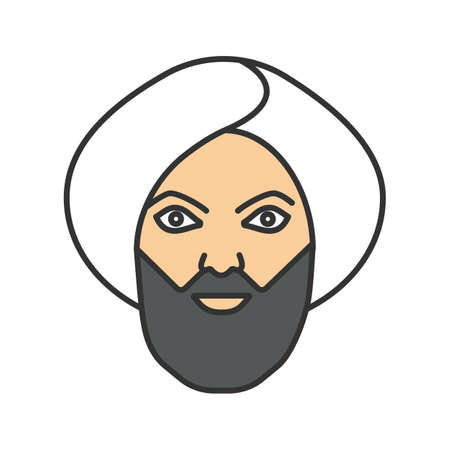 Muslim man color icon. Man in turkish turban. Sheikh. Isolated vector illustrationのイラスト素材